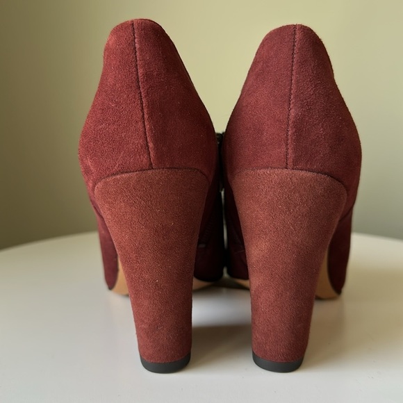 Franco Sarto Suede Side Zip Heeled Booties Merlot Size 6.5 Flawed - Picture 10 of 16
